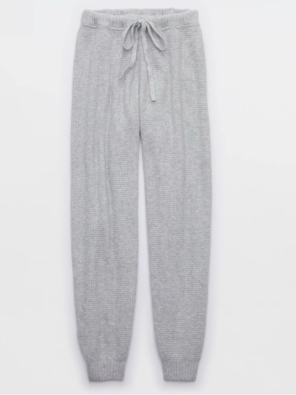 Aerie Cozyup Waffle Knit Light Heather Gray Drawstring Joggers Medium